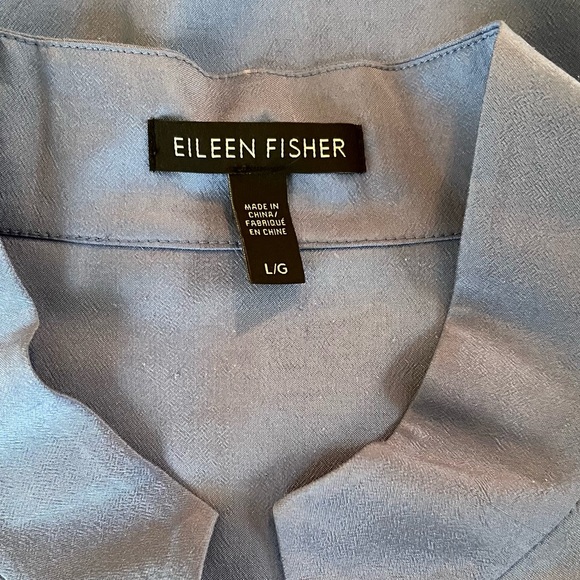Eileen Fisher Blue Silk Mandarin Collar Tunic Blouse L - Picture 9 of 10